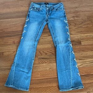 True Religion Light Blue Flare Jeans with Side Accents